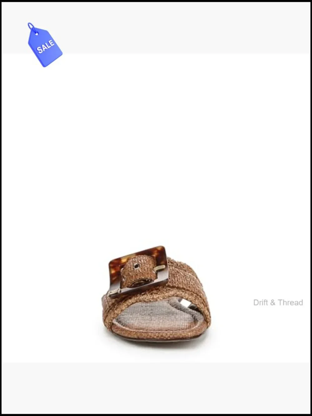 Raffia Slide Sandals with Resin Buckle, Slip-On, Flat Heel